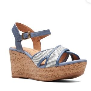 CLARKS ELLERI PLUM‎ DENIM BLUE LEATHER SIZE 9W